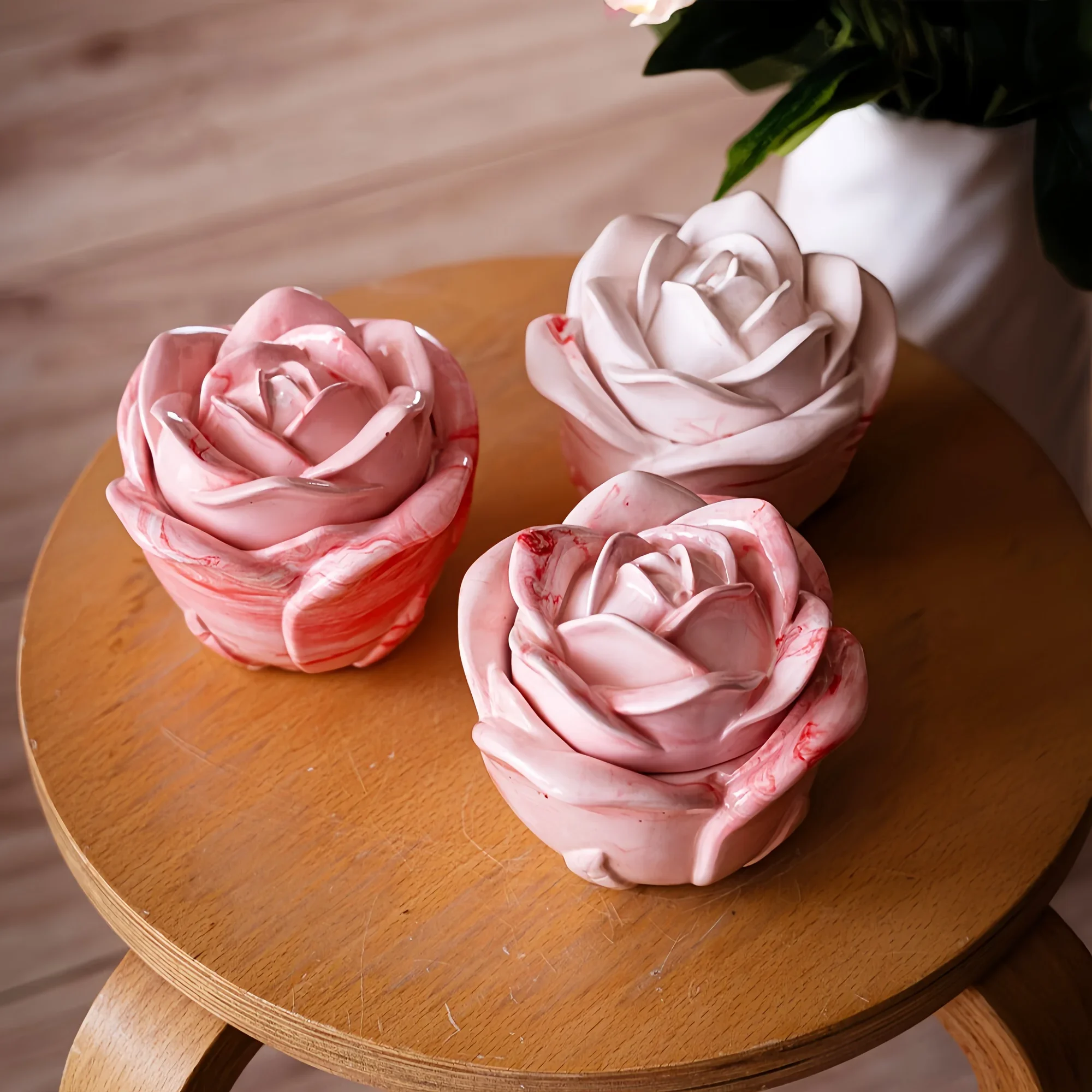 Candle Mold Silicone - 2-teiliges Set, rosenförmige Silikonformen mit Deckel,